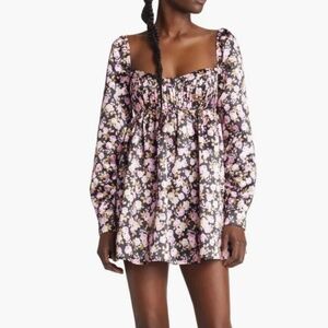 For Love and Lemons Kate Mini Dress Long Sleeve Black Floral Size  XL